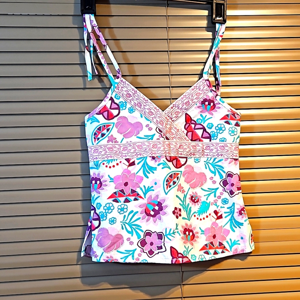 NWoT girls 6-8 monsoon style cotton top  cami adjustable tiestrings, never worn - Picture 2 of 9